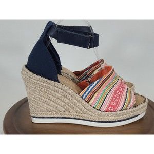 Toms Black Wedge Shoes with Espadrille Heel